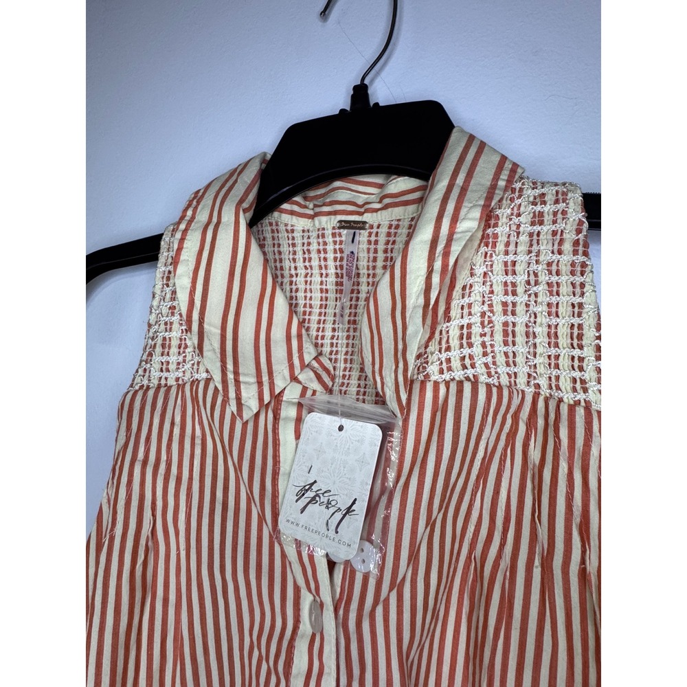 Free People Sleeveless Striped Ruffle Mini Dress Orange Cream Cotton Small NEW - Picture 5 of 11
